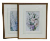 Two watercolour paintings of flowers, unsigned, both in gilt frames, 44 x 56cm. (2)