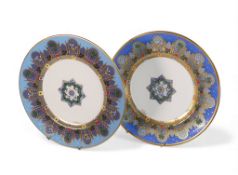 De Lamerie Fine Bone China, gilt plates with symmetrical patterns & star motif to centre, Made in