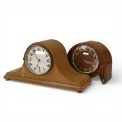 An Art Deco walnut mantel clock, together with an oak Napoleon hat mantle clock. (2)