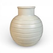 A Wedgwood Keith Murray Art Deco Moonstone vase, shape 3801, ribbed ovoid form, lithograph Factory