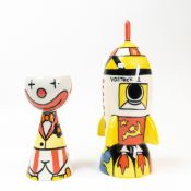 Lorna Bailey Rocket shaped sugar shaker L/E 1/100 together with an elongated egg cup decorated