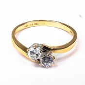 14ct Gold ring set with two CZ stones, size R, 2.7g.