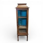 An Edwardian Pagoda top inlaid display cabinet with tapered legs, H108cm x W35cm x D33cm.