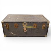 Early 20th-century steamer trunk, H35cm x L91cm x W51cm.
