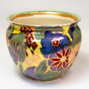 Royal Venton Ware large jardinière, multicoloured floral lustre decoration, c1930, signed Holdcroft,