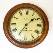 An English fusee dial 8-day duration wall clock, painted dial with Roman numerals and brass bezel,