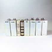 A.C.R Italy vintage porcelain decanters in the shape of books to include two Brandy, Gin, Port,