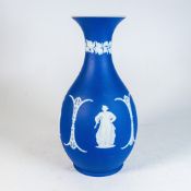 A circa 1860 unusually large Wedgwood Cobalt blue dipped Jasper Vase, finely ornamented with