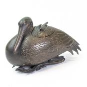 Japanese Antique bronze incense burner in the form of a stork, L.19 x h.11.5cm.