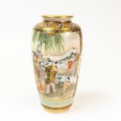 19th century Japanese Satsuma vase, by Hotoda Takichi, gilded and decorated with characters & Geisha