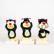 Lorna Bailey set of wise Monkey cats, See, Hear & Speak no evil. (3)