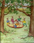 Denise Andrews 1994 set of six Bunnykins limited edition prints from original watercolours printed