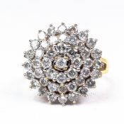 18ct Gold diamond cluster ring, set with forty four various sized diamonds, size N, 7.7g.