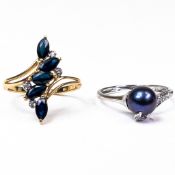 Two 9ct QVC Gold rings, each set with various semi precious gemstones, size Q, 4.9g. (2)