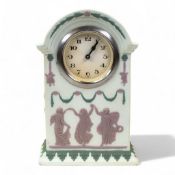 A Victorian Wedgwood Tri colour Jasper clock. Decorated with Neo classical relief with Dancing Hours