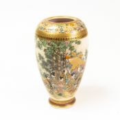 19th century Japanese Satsuma vase, by Okamoto Ryozan, gilded and decorated with figures in