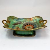Carlton Ware Art Deco two handled footed shaped dish, decorated in the Flower & Falling Leaf design,