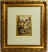 Francis Philip Barraud (1824-1901), watercolour city street scene, 18 x 12.5cm, in gilt frame.