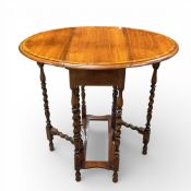 Quality reproduction Oak and Mahogany twisted gate legged drop leaf table . W:-53 x H:- 68 x D:-28
