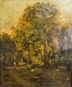 Oil painting on canvas, woodland scene, 19th century, 27 x 22cm.