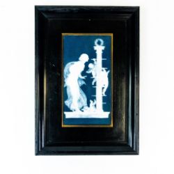 Minton rectangular Pâte-sur-pâte plaque by Albion Birks, decorated with a maiden attentively