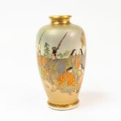 19th century Japanese Satsuma miniature vase, highly decorated with a traditional scene of Daimyo