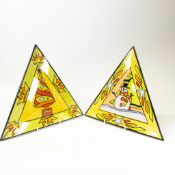 Two Lorna Bailey triangular Christmas themed plates, both signed. Measure:- 10cm high x 11cm high (