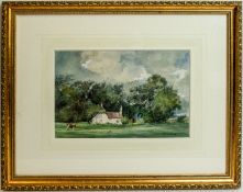 Cecil J. THORNTON (1911-2001), Watercolour, house and cattle scene, 18 x 27cm, in gilt frame.