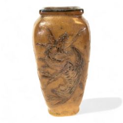 Exceptional Martin Brothers four sided vase, each side decorated with grotesque dragons, inscribed