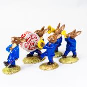 Royal Doulton Bunnykins characters presenting 'The Oompah Band' full set in blue colourway to