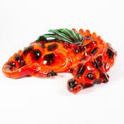 Anita Harris Hot Coals Lying Coiled Dragon figure, H 8cm x W 26cm x D 24cm, gold signed.