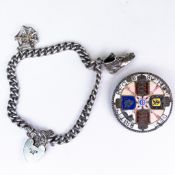 Silver charm bracelet, 22.7g and Silver Victorian half crown with enamel decoration made into a