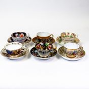 A collection of 19th century tea cups and saucers to include Royal Crown Derby and New Hall
