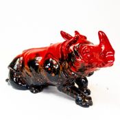 Royal Doulton large impressive veined Flambe model of a Rhinoceros, L:45 x H:24.5cm