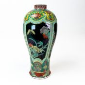 20th century Chinese Famille Noire vase, decorated with panels of various birds, butterflies and