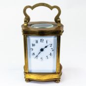 19th century French shaped brass carriage clock, movement stamped D Barrois France, h.12cm.
