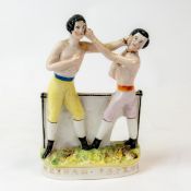 Staffordshire portrait pugilist figure group of 'Heenan' and 'Sayers', circa 1860, modelled as two