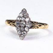18ct Gold diamond cluster ring, set with fifteen various size diamonds, size N, 3.5g.