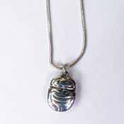 George Jensen Silver Scarab pendant & chain, boxed.