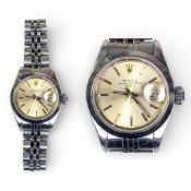 Ladies Rolex Oyster Perpetual date stainless steel wristwatch, Champagne dial with jubilee bracelet,