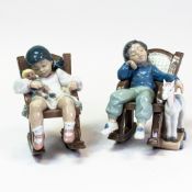 Lladró porcelain figurines compromising 'All Tuckered Out', no.5846, and 'Nap Time', no.5448. (H:
