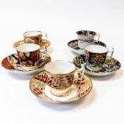 A collection of 19th century floral & gilt decorated cups and saucers. (6)