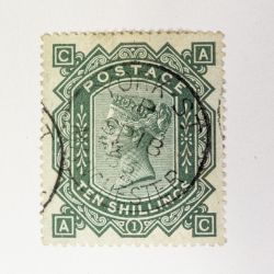 GB 10/- ten shillings grey - green, plate 1 stamp, SG131, used. Cat £4000. A superb used example,