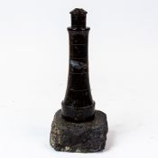 Cornish Serpentine stone lighthouse sculpture, carved from Serpentine stone with red tones with