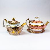 Coalport, early 19th century cabinet tea pot in the Imari style, together with a Spode 19th