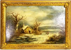 Oil painting on panel, winter scene, 19th century, in gilt frame, 23 x 35cm.