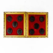 Framed collection of 10 Basalt portrait medallions, possibly early 19th century, depicting