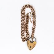 9ct Rose Gold Albert bracelet with silver heart pendant, gold weight 17g.
