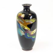 Japanese Cloisonne vase with enamel decoration of two birds in flight, Meiji period, h.18cm.