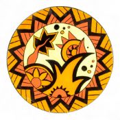 Lorna Bailey for Carlton Ware, Vibrant charger, Sun & Tree design in bright orange, red, black on